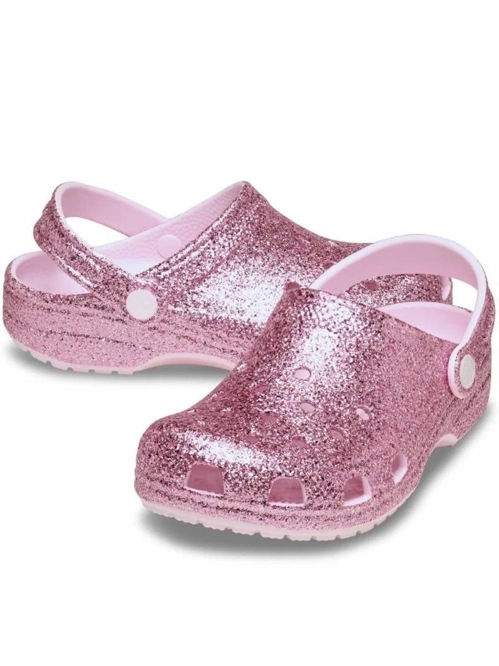 CROCS Kids Sparkle Pink Clogs with Heel Strap